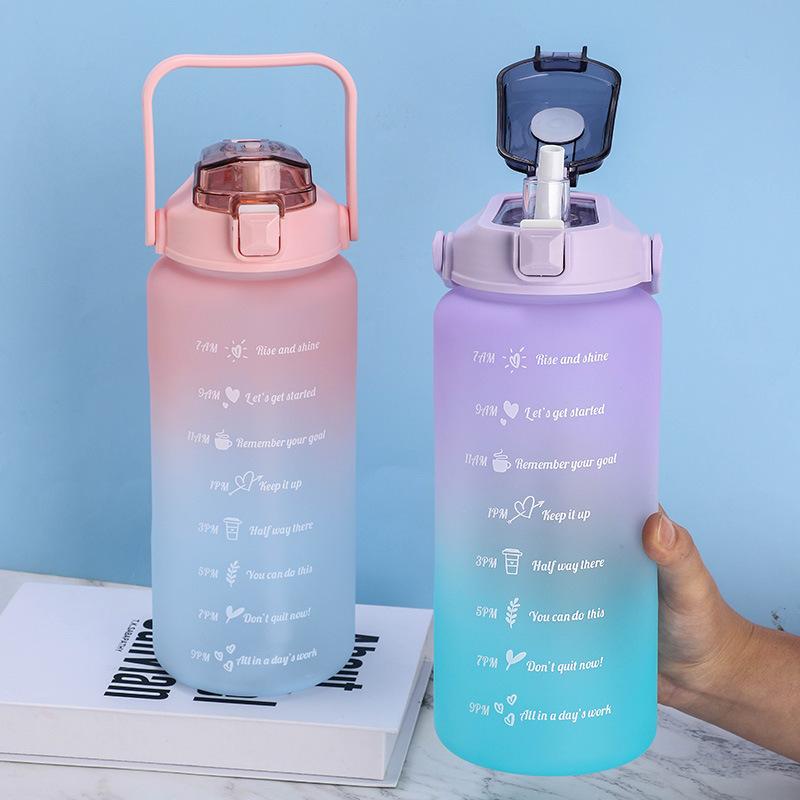 Gradient Color Plastic Cup 2000ml Space Cup, Portable Large-capacity Sports Water Cup for Outdoor Sports