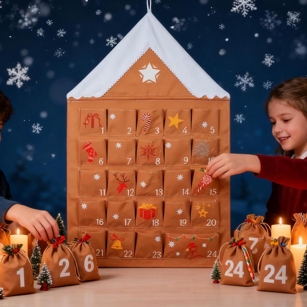 2025 Christmas Storage Hanging Bags Behind Doors Wall-Mounted 24 Days Christmas Countdown Storage Bags For Holiday Seasonal