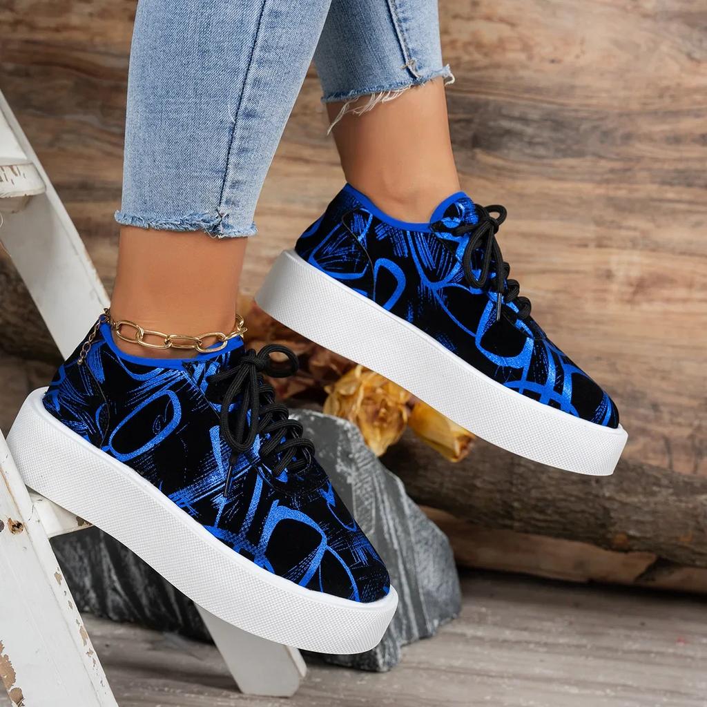 Fashion Platform Sneakers for Women Autumn New Thick Bottom Lace-Up Sports Shoes Woman Casual Non Slip Graffiti Color Sneakers