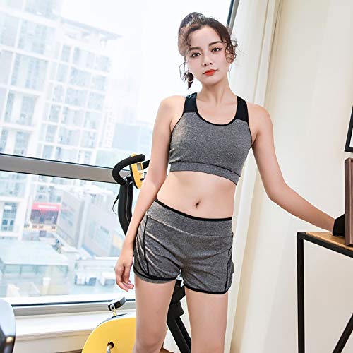 Teddy Women's 5-Piece Fitness Swimsuit Set: Long Sleeve Rash Guard, Rash Leggings, Shorts, and Sports Bra (Gray, Size 2XL, hys1323)