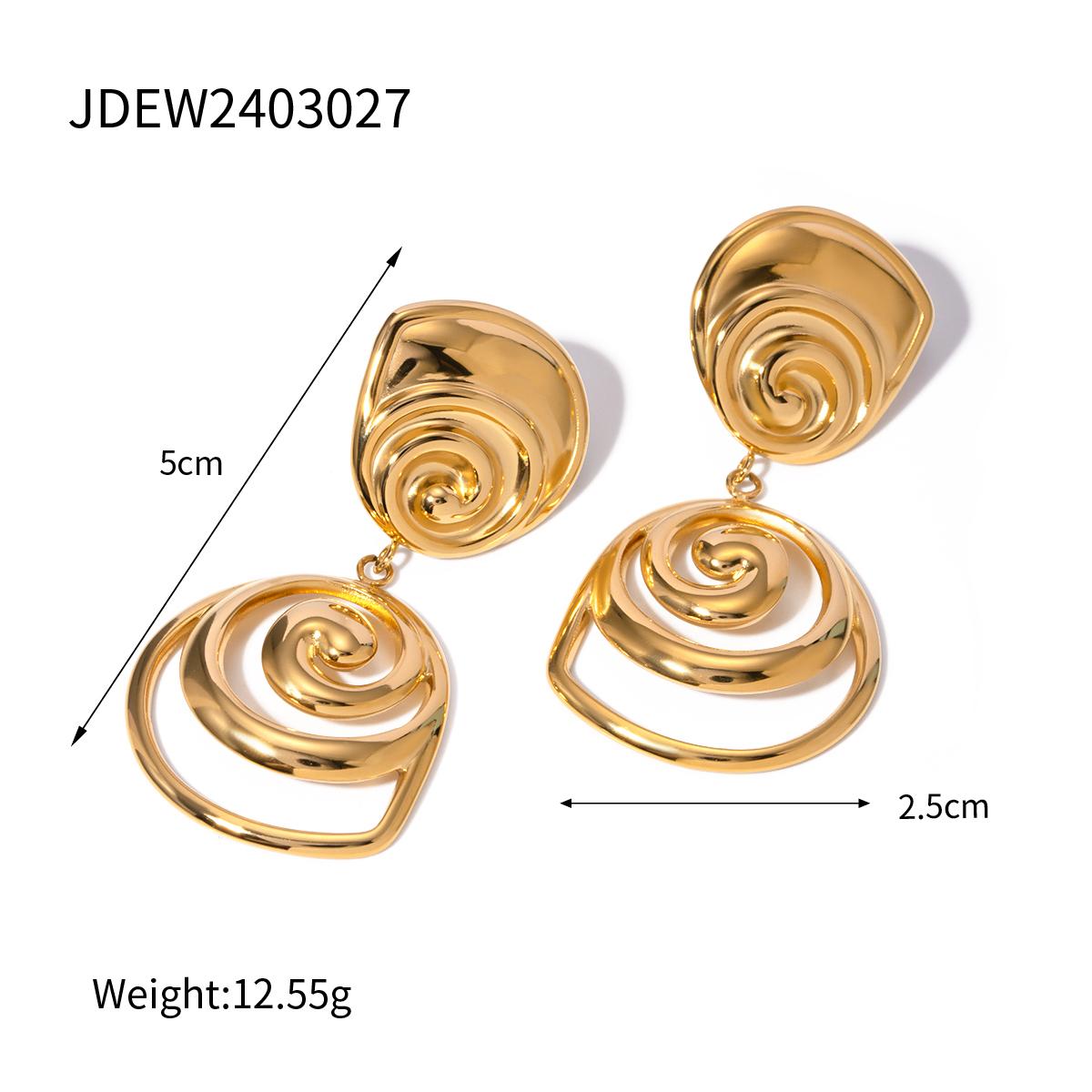 

18-каратное позолоченное круглое кольцо с резьбой, серьги-подвески из нержавеющей стали, стильные водонепроницаемые ювелирные изделия для женщин