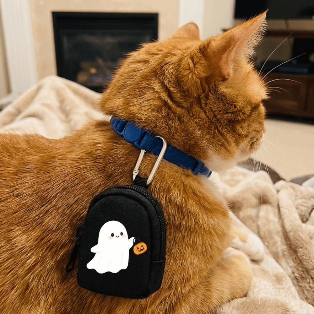 Zippered Halloween Dog Snack Pack Ghost Pumpkin Pattern Spill-Proof Dog Training Treat Bag Canvas Durable Pet Snack Pouch