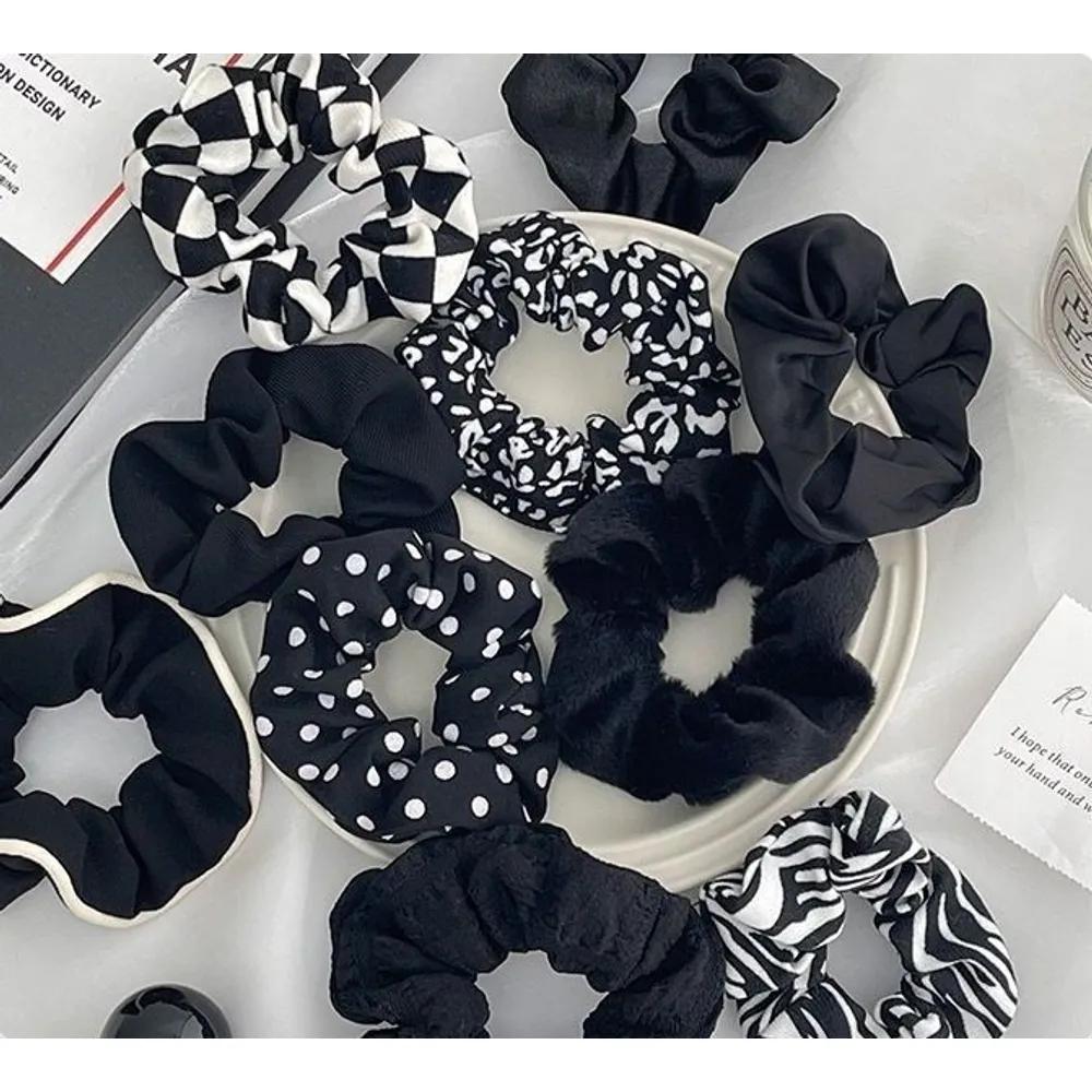 (1 Set x 10 Pieces) Modern Trendy Daily Scrunchie Hairband Classic Basic Hair Tie Band Assortment