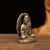Metal Bodhisattva Sculpture with Aged Finish and Integrated Round Base for Desk, Windowsill, Tea Table, Entryway, or Shelf Placement