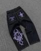 Streetwear JNCO jeans Y2K hip-hop cartoon pattern loose black pants men's and women's wide-leg pants wholesale