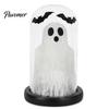 Battery Operated LED Table Lamp Halloween Light Up Ghost in Dome Cloche, Cute Night Spooky Indoor Home Decor with Bats for Kitchen Mantel Tabletop