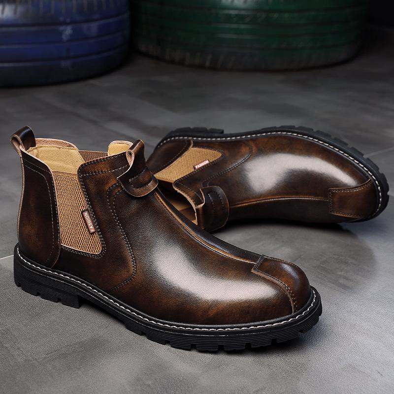 Модная мужская кожаная обувь Ботинки Кожаная мужская британская повседневная с большой — фото 3