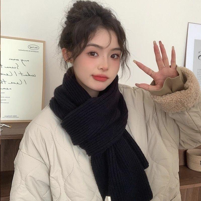 Wool solid color knitted red scarf women's autumn and winter Korean atmosphere versatile light luxury high-end couple scarf