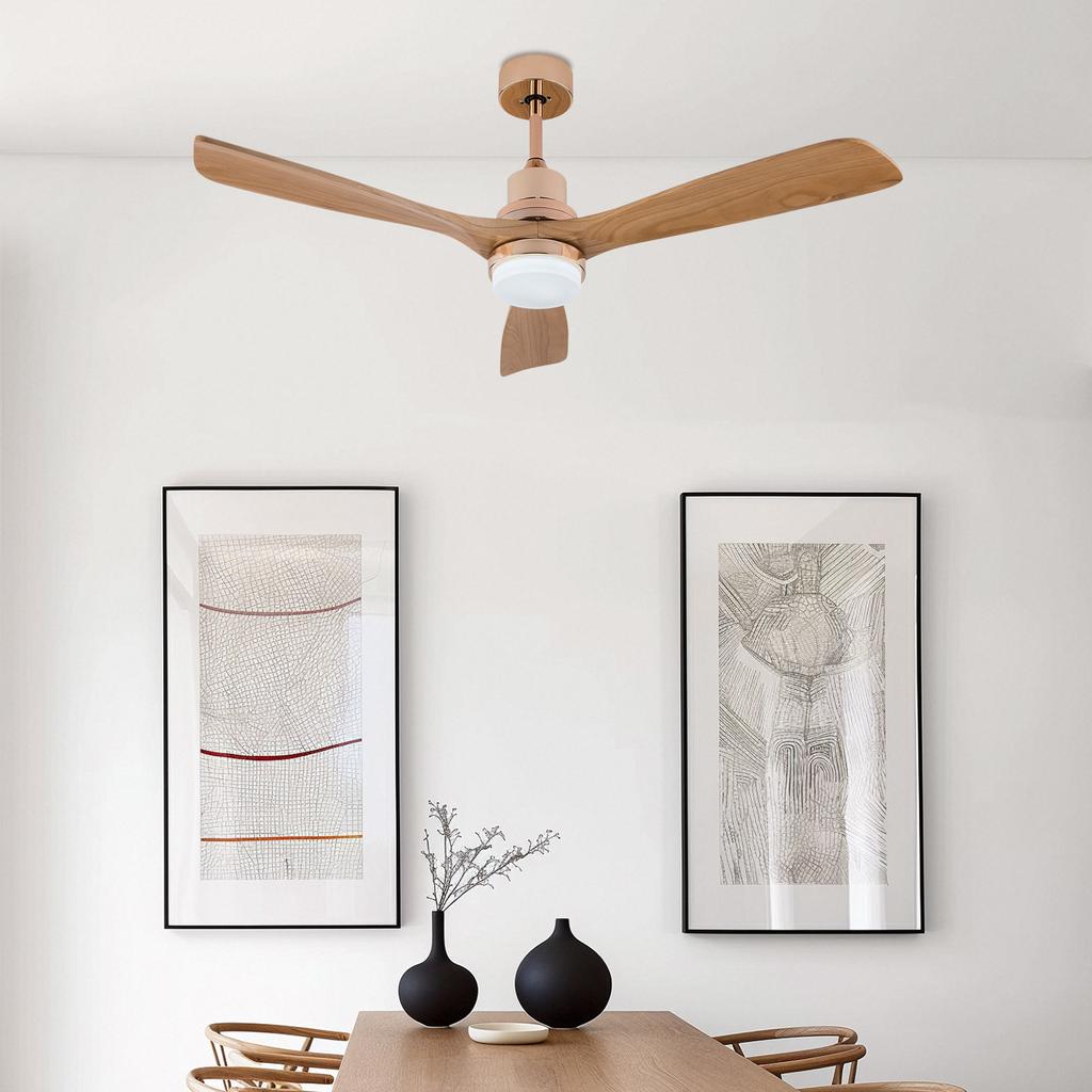 Modern 52 Inch Ceiling Fan with Light Remote Control 6 Speed 3 Color LED Wood Blades for Bedroom Living Room