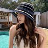 Temperament Sunshade Basin Cap Stripe Fisherman Hat Casual Knitted Bucket Hat  Summer