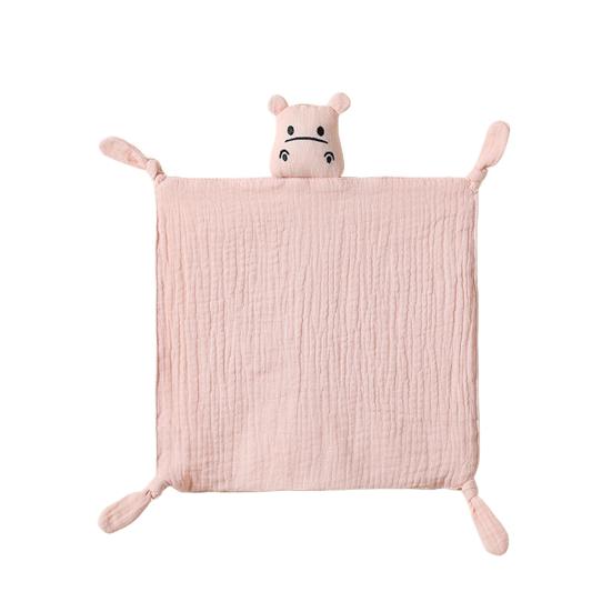 Cotton Baby Security Blanket Hippo Loveys with Bite-Friendly Corners Teething Safe Baby Towel for Newborns Infants