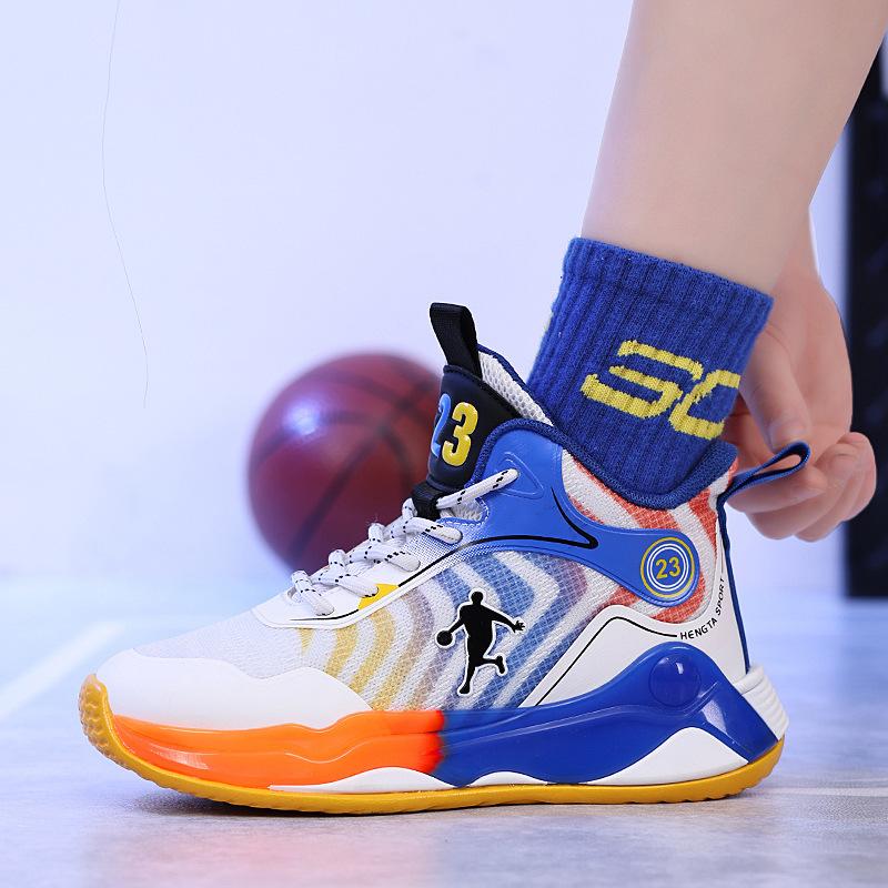 Children's basketball shoes 2025 autumn rotating button boys sports shoes medium and older children's actual basketball shoes entity