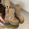 New retro thick-soled trouser boots women's double buckle straps increase height and show thinness small versatile Martin short boots