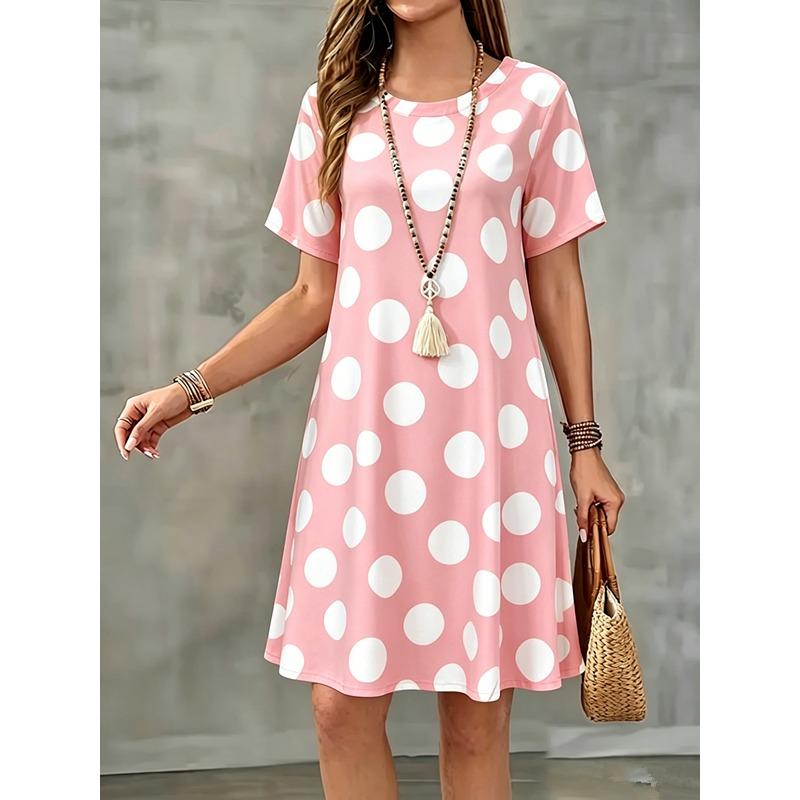 Summer Women Short Sleeve Dress Fashion Elegnat Women's Print Loose Plus Size Dresses