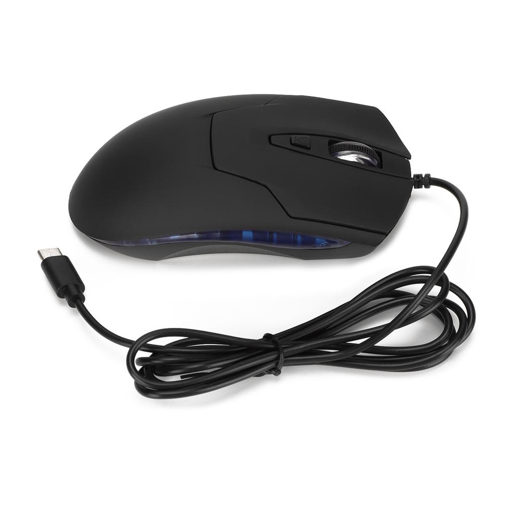 Wired Mouse Blue Backlit Type C Ergonomic Multimedia Keys Adjustable DPI Gaming Mouse for Gaming Office Study