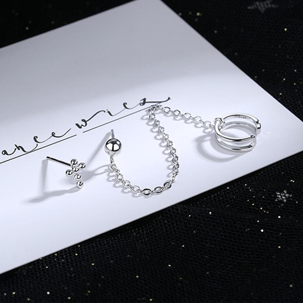 Women Long Chain Tassel Asymmetry Punk Clip Earrings Cross Earcuff Ear Bone Clips Chain Earrings