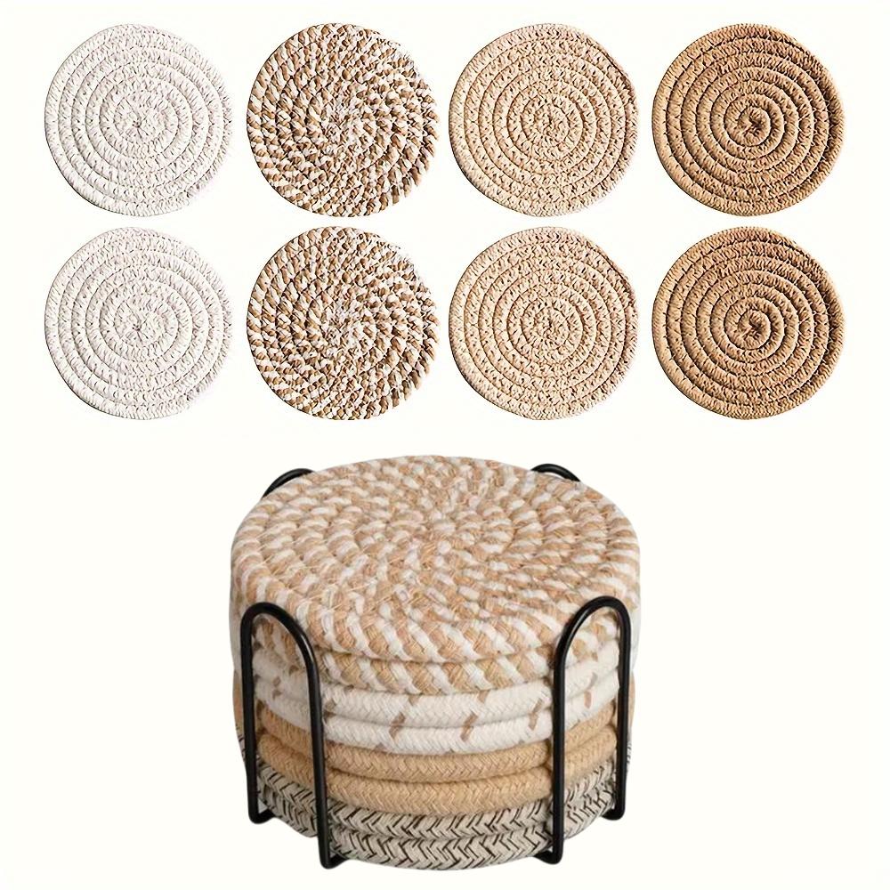 Absorbent Beverage Coaster Set with Stand Minimalist Woven Coffee Pad for Table Protection Heat Resistant Cup Mats Home Decor