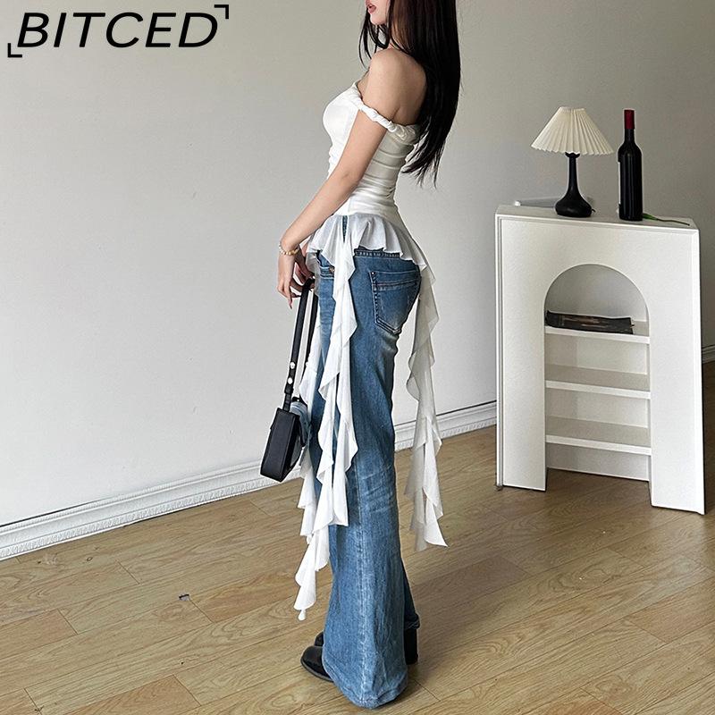 BITCED Spring Women's Solid-Colour Slim-Fit Streetwear Off-the-Shoulder Sleeveless Backless Top