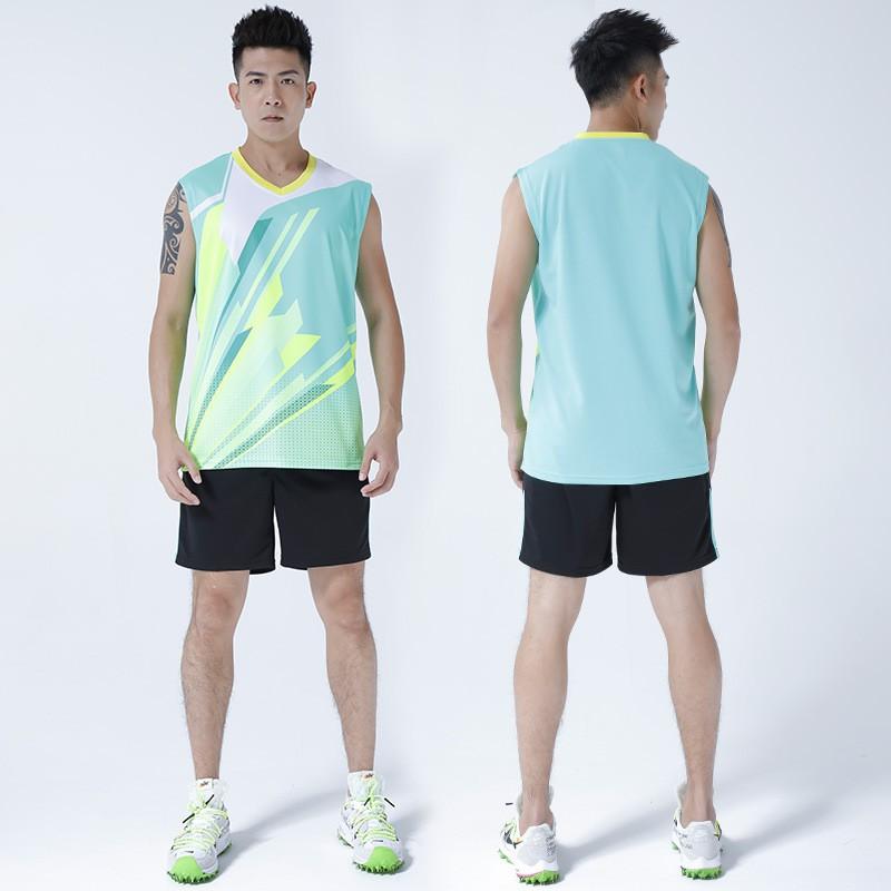 Mens Volleyball Jersey Set Short Sleeve Sleeveless Striped Sports Uniform Training