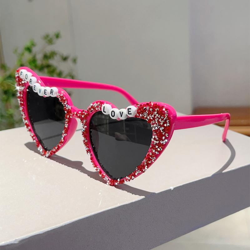 

KAMMPT Trendy Heart Gradient Party Shades Women Crystal Shiny Letter Wedding Sunglasses Oversize Stylish Candy Color Sun Glasses as picture shows