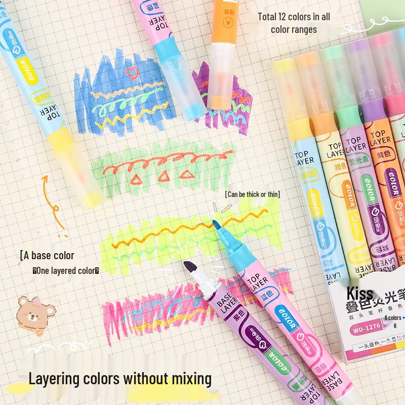 Student Fluorescent Highlighter Pen Set - Large Capacity, Angled Tip, Multi-Color Layering