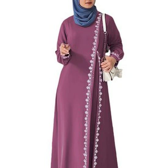 Elegant Light Green Floral Embroidered Abaya - Long Sleeve Maxi Dress In Polyester Fabric