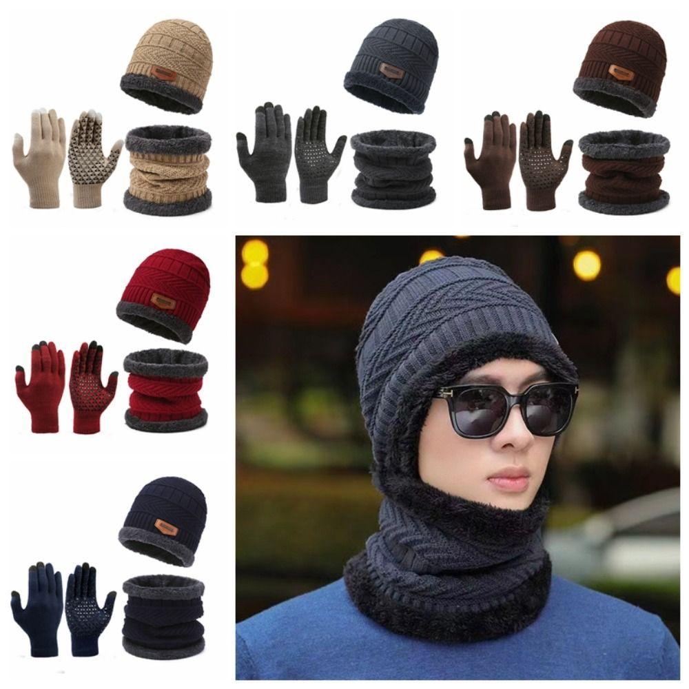 Knitted Thermal Knitted Gloves Winter Warm Wool Hat Glove Hat Scarf Set  Outdoor Activities