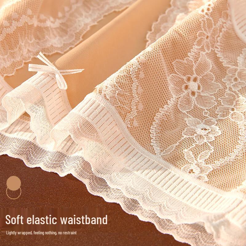Women's Mid-Waist Hip-Covering Panties with Lace & Antibacterial Silk Crotch