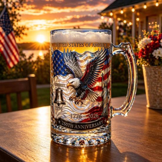 250th Anniversary Whiskey Bottle Thick Glass Decanter with Handle Beer Mug for History Buffs And Veterans