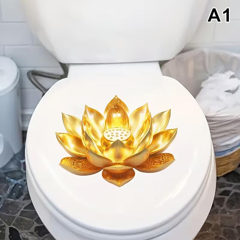 Goldener Lotus Toilettenaufkleber Zen-Stil Lotus Dekoration Selbstklebend Abnehmbar Ästhetischer Badezimmeraufkleber Wandaufkleber Heimdekoration