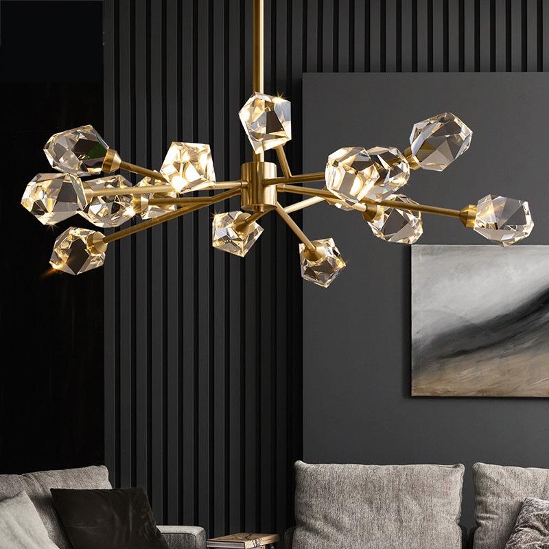 Modern Luxury Chandelier: Copper Crystal Design for Living Room & Bedroom