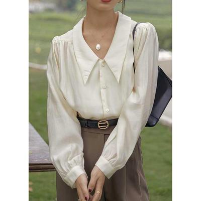 Vintage Elegante Chiffonblusen Damen Old Money Style Hemden Puffärmel V-Ausschnitt Bürokleidung Lässige Mesh-Tops