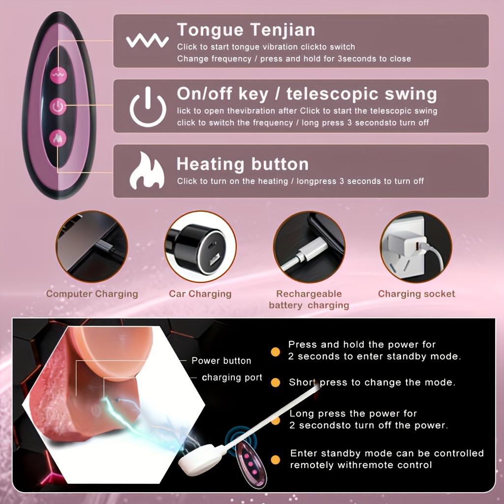 Sexy 9 Inch Male/Female Dildo with 10 Powerful Thrusting Modes, Slow Heating, Remote Control, and 360° Rotation - Adult Toy for G-Spot Stimulation