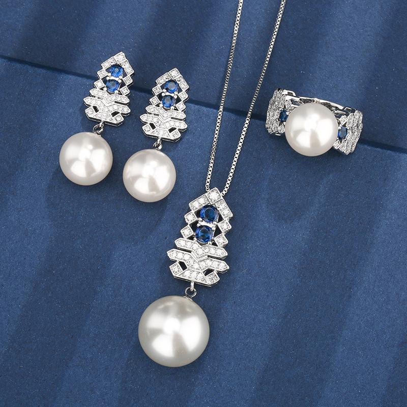 Jewelry Copper Bottom Gold-Plated Inlaid White Pearl Christmas Tree Set Female 16-12Mm