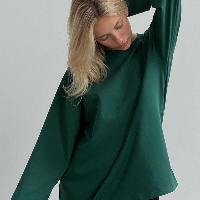2025 spring and autumn new European and American style pure cotton long-sleeved T-shirt women's comfortable casual all-match loose top kj3316