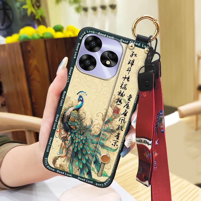 Strapazierfähige Schmutzabweisende Handyhülle für UMIDIGI A15/A15C Lanyard Weiche Hülle Chinesischer Stil Wasserdicht Stoßfest Armband