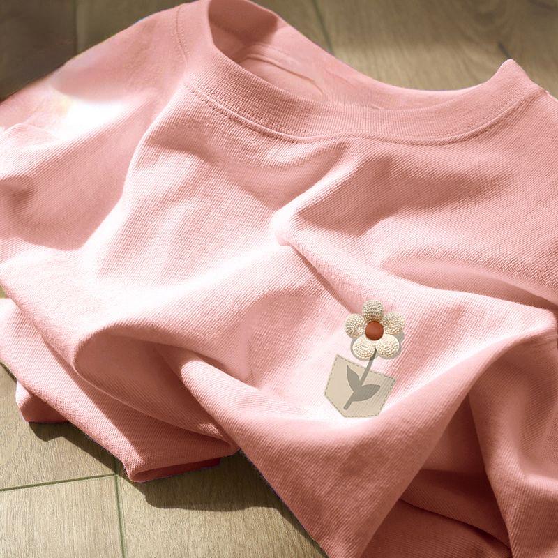 

Удобная и дышащая женская хлопковая футболка в ленивом стиле с коротким рукавом и цветком XXL розовый