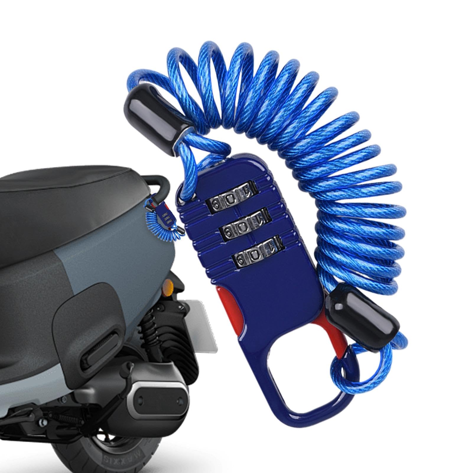 

Scooter Cable Lock, Bike Lock, 3 Digit Dial Lock - Anti-Theft Retractable Lock, Portable Please refer to the description синий
