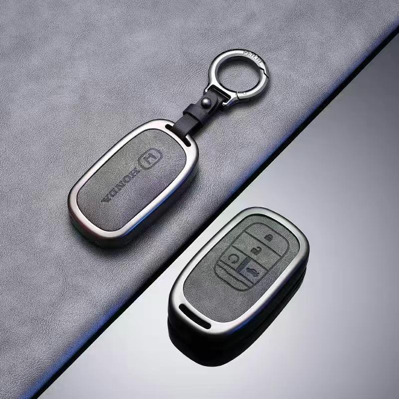 JBH4 Leather Car Key Case Cover Shell Fob Accessories For Honda 2022 2023 2024 Accord Civic HR-V CR-V Pilot Sport SI EX EX-L Keychain