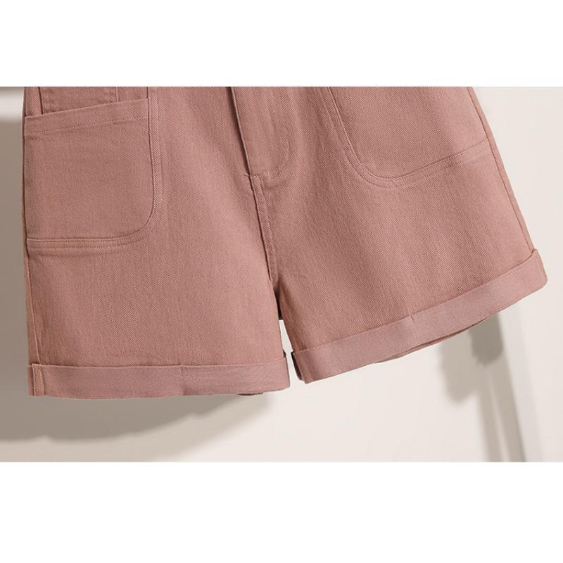 DIMANAF Übergröße 2025 Damen Shorts Hosen Sommer Locker Harem Jeans Kurz Basic Hohe Taille Elastischer Bund Uni Hosen