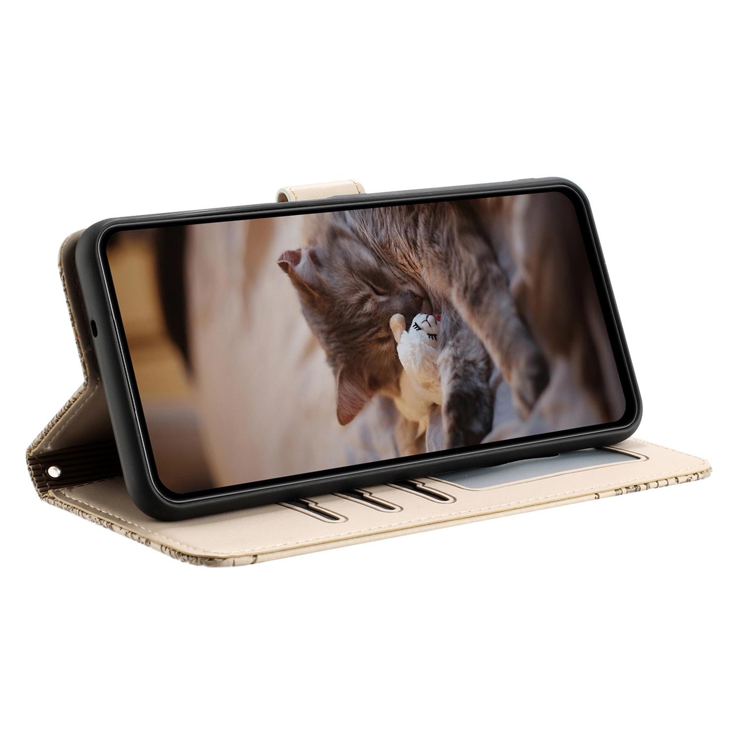 

For Google Pixel 8a Wallet Case PU Leather Wall Cats Pattern Phone Cover Apricot