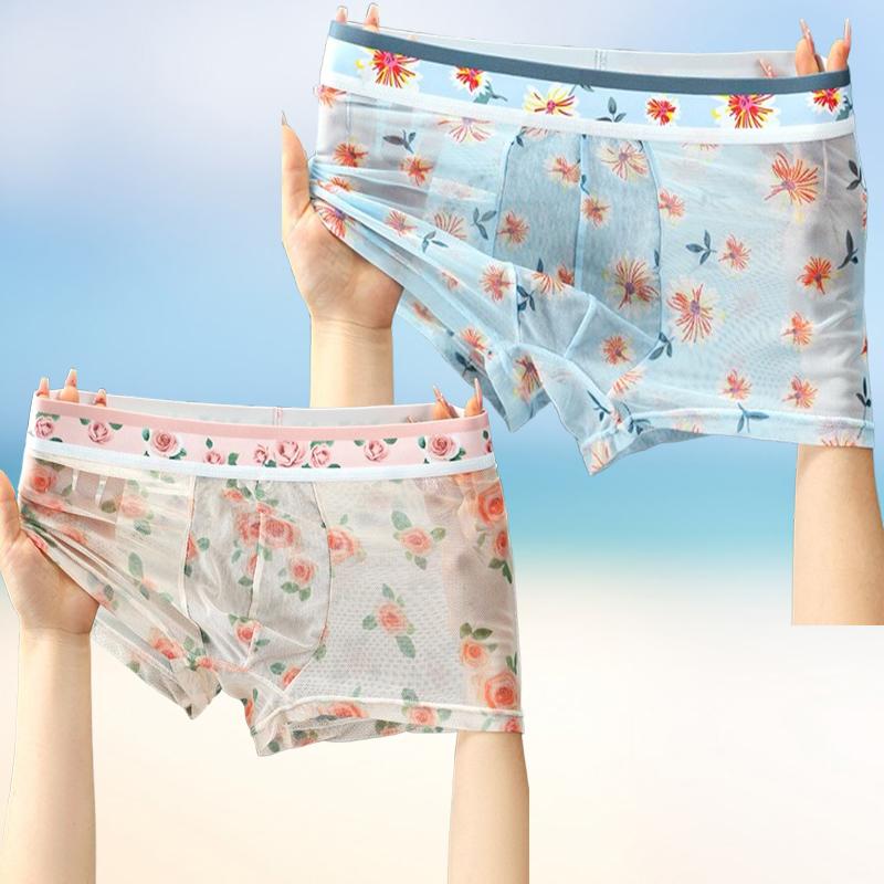 Transparent Sexy Mesh Boxers Breathable Fashion Personality Yong Man Pineapple Flower Thin Tight 6XL Large Size Underwears