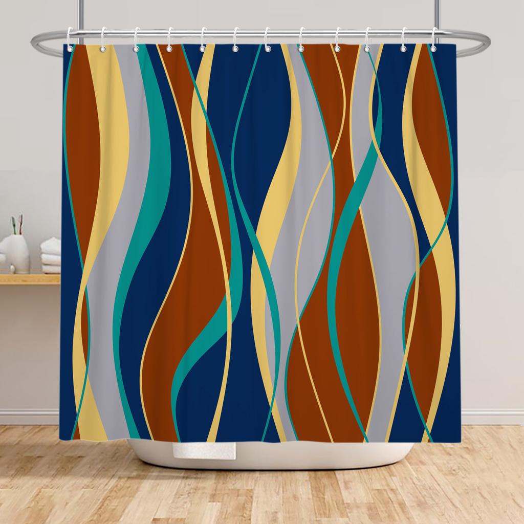 Modern Shower Curtain Wave Lines Modern Minimalist Geometric Unique Aesthetic Pattern Waterproof Polyester Bathroom Curtain