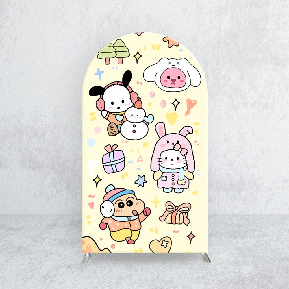 Sanrio Family Kuromi Arch Backdrop Cover Hello Kitty Children Birthday Party Spandex Fabric Cinnamoroll Party Background Decor 1.6x3.9ft (50x120cm)