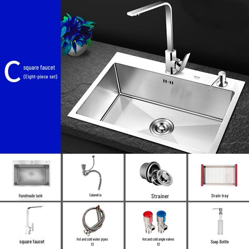 Large Countertop Vegetable Washing Sink - Brushed Handmade Thickened 304 Stainless Steel Single Bowl Undermount Basin