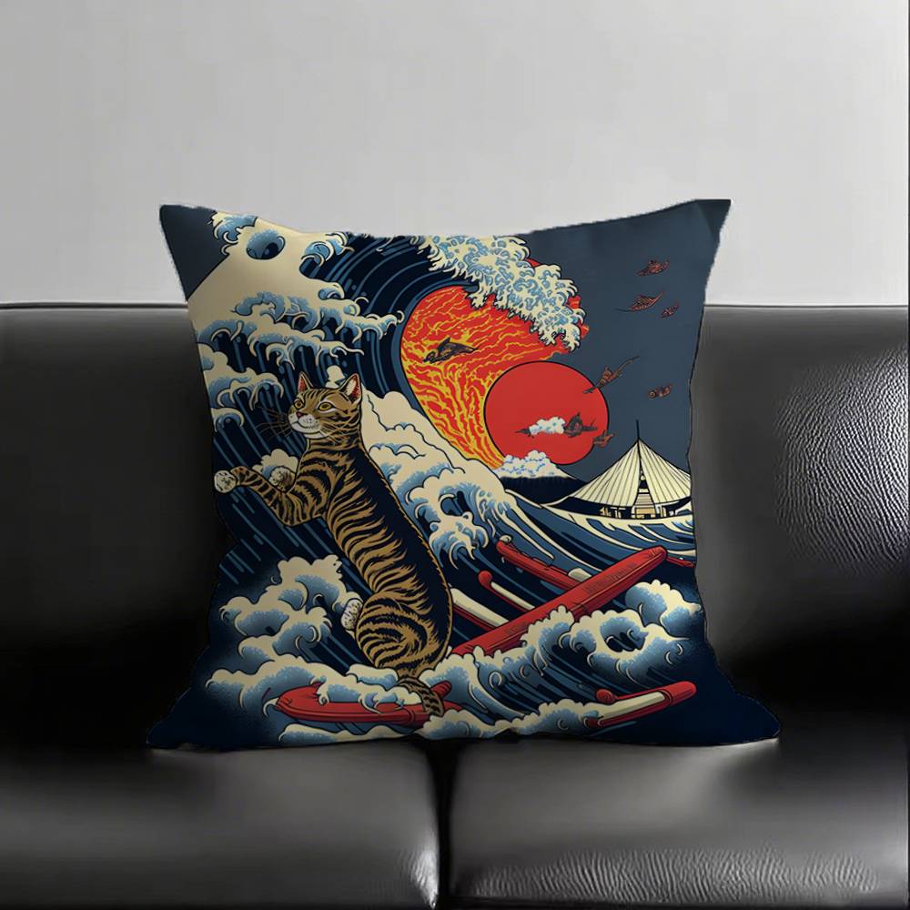 1pc The Great Wave Of Kanagawa Hokusai Pillow Case Square Bedroom Sofa Leisure Comfort Cushion Car Living Room Home Decoration