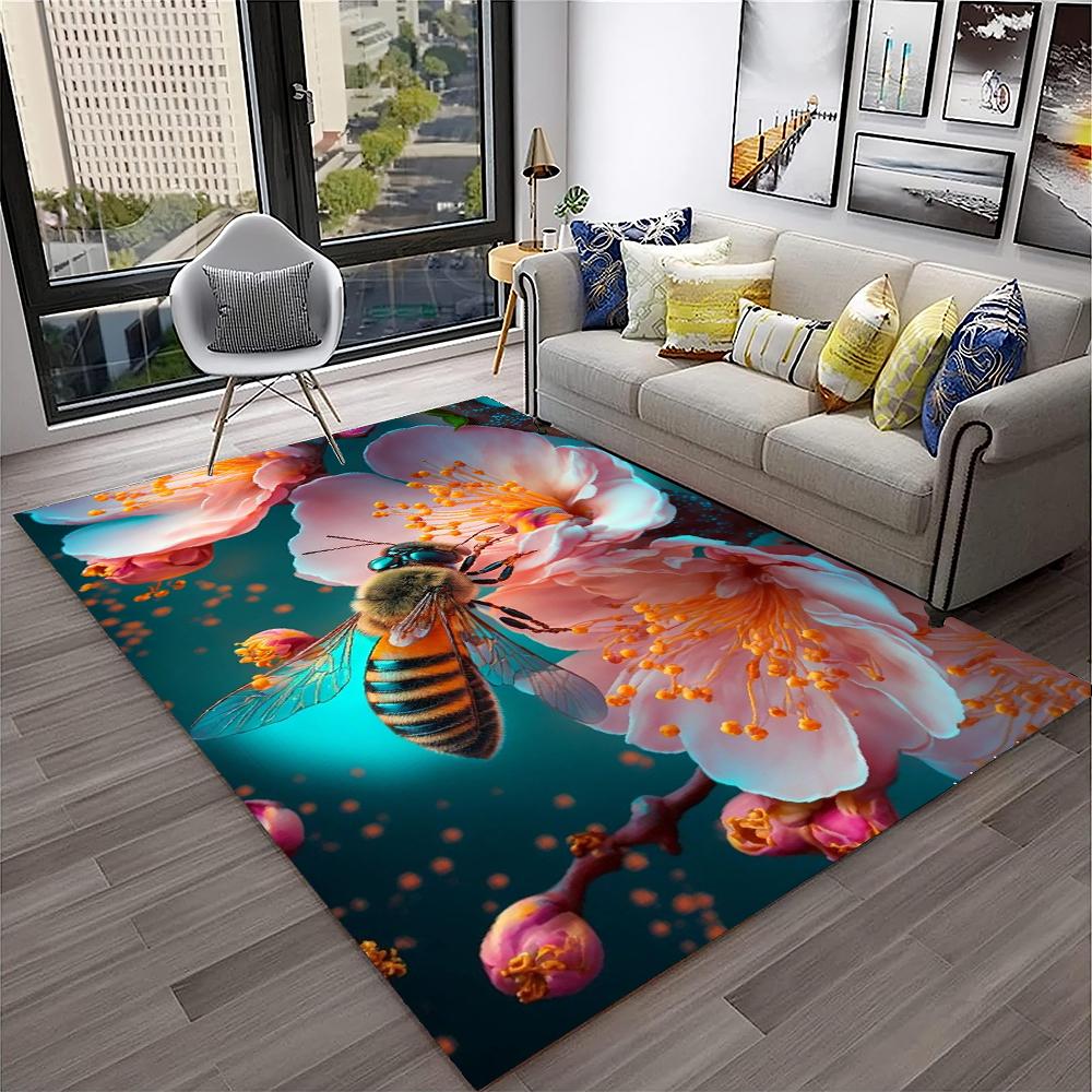 Cute Bee HoneyBee Insect Cartoon 3D Carpet Rug for Home Living Room Bedroom Sofa Doormat Decor,kids Area Rug Non-slip Floor Mat