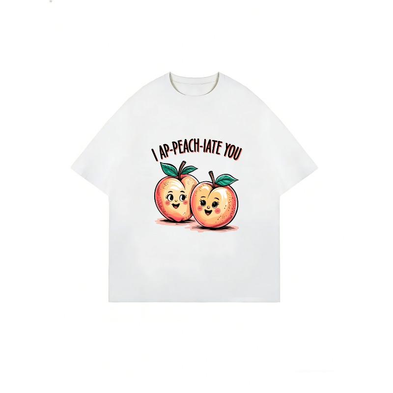Oversized T-Shirt Black I Ap Peach Hate You Peach Emoji Print Casual Wear For Women Summer Outfit Streetwear Fashion Trendy Graphic Tee