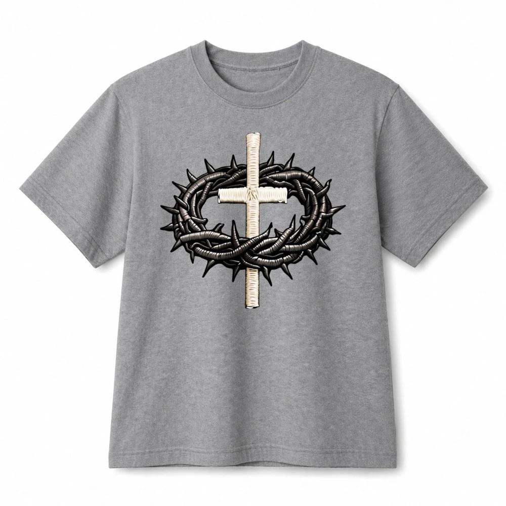 Crown Of Thorns Cross Christian Faith Retro Graphic Cotton T‑Shirt Unisex 2XL