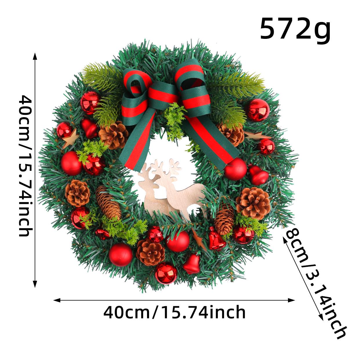 Yihong Christmas Door Hanger: Pine Needles, Deer, Colorful Balls & Bows, Rattan Wreath